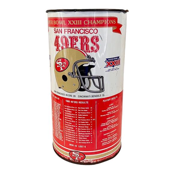Vintage P&K San Francisco 49ers Metal TRASH CAN 19” Super Bowl XXIII Champions - Picture 16 of 16